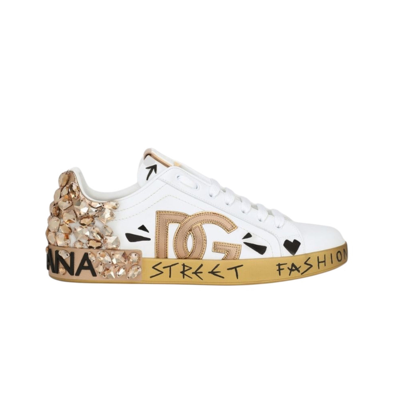 Dolce & Gabbana White Portofino Sneakers Gold