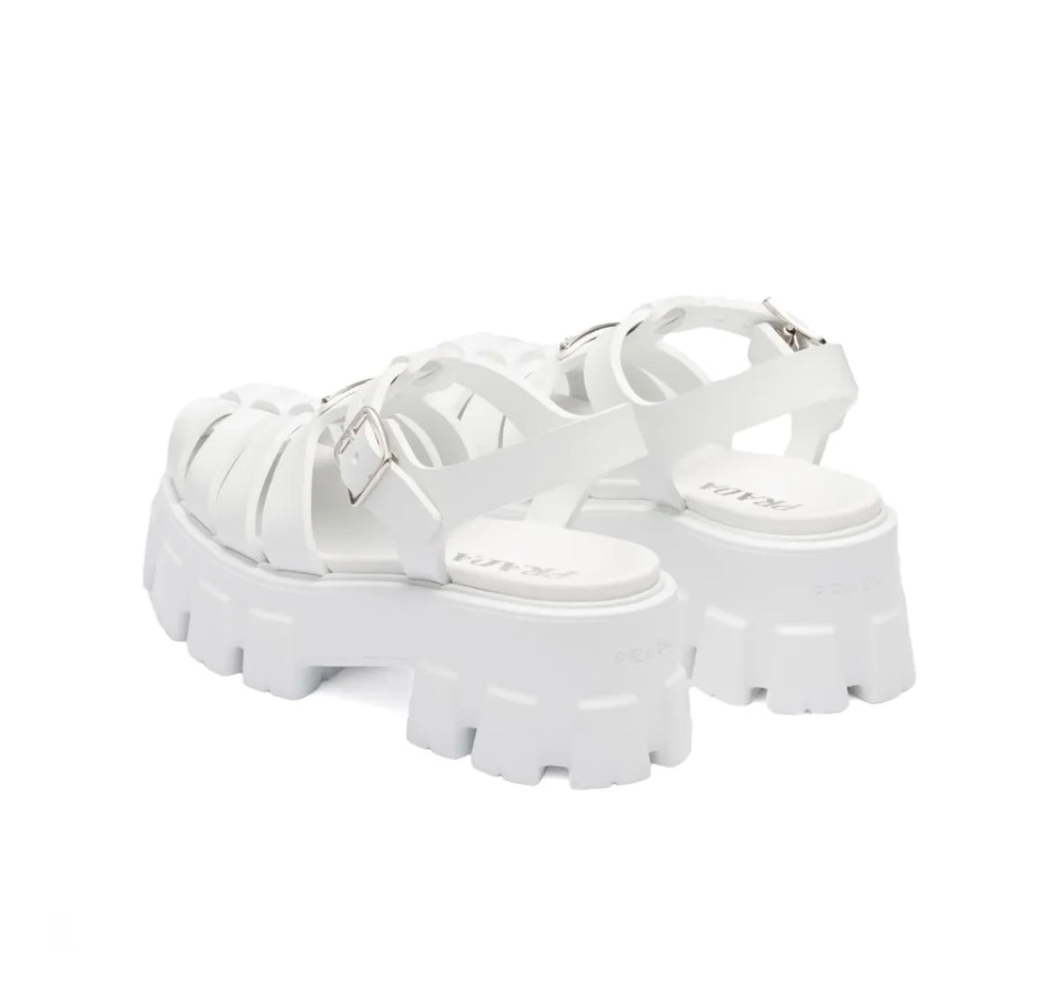 Prada caged platform white sandals