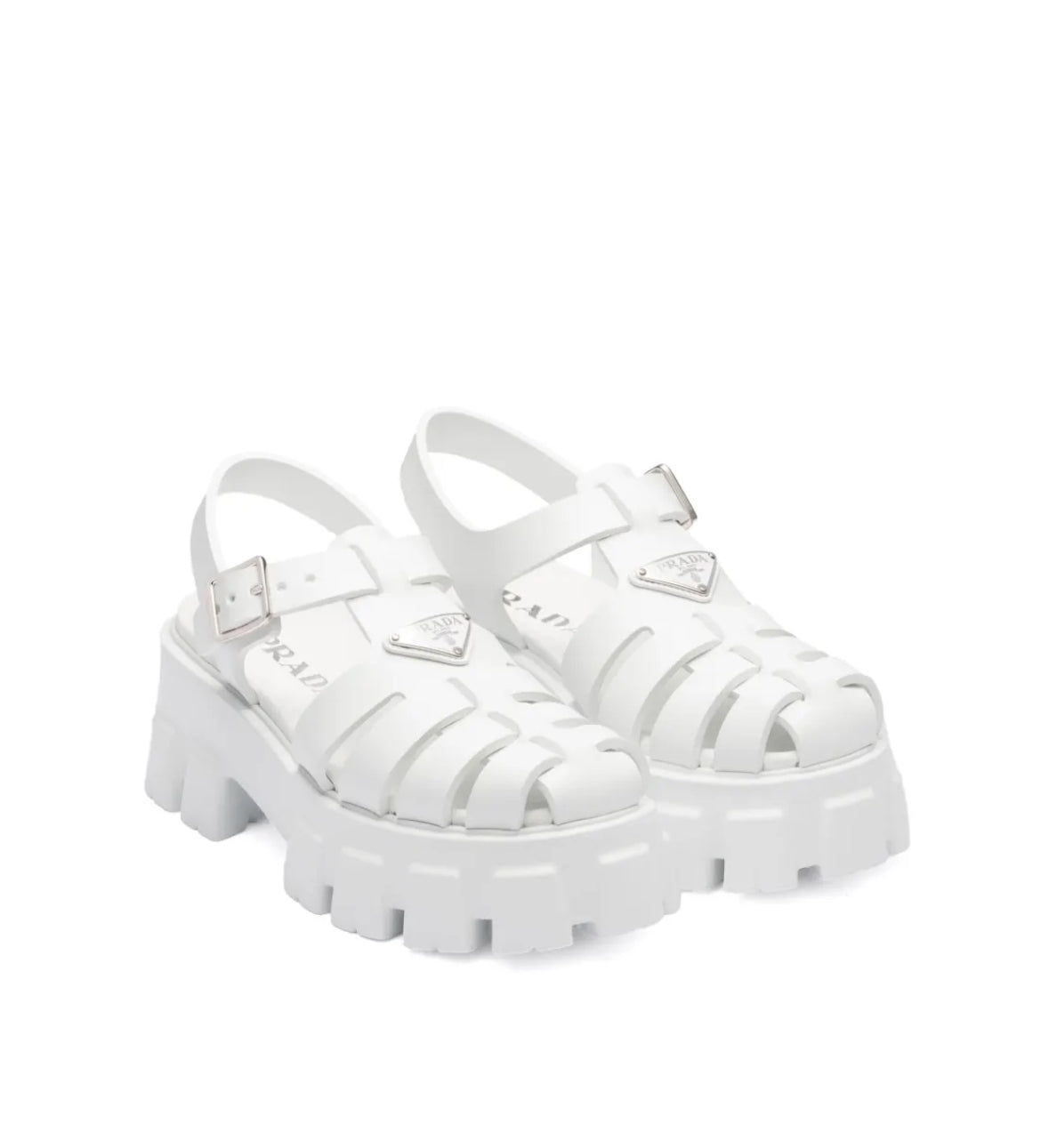 Prada caged platform white sandals