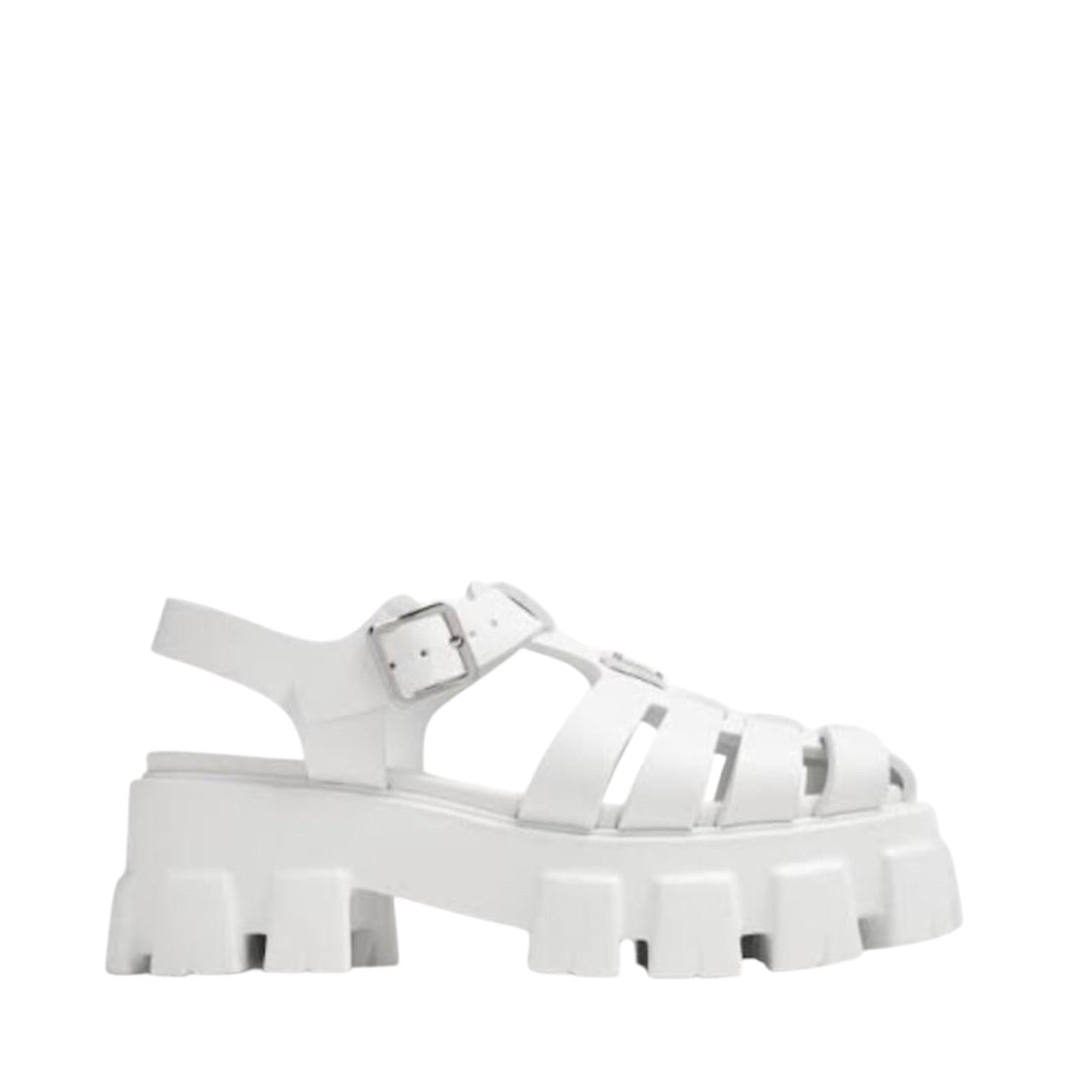 Prada caged platform white sandals