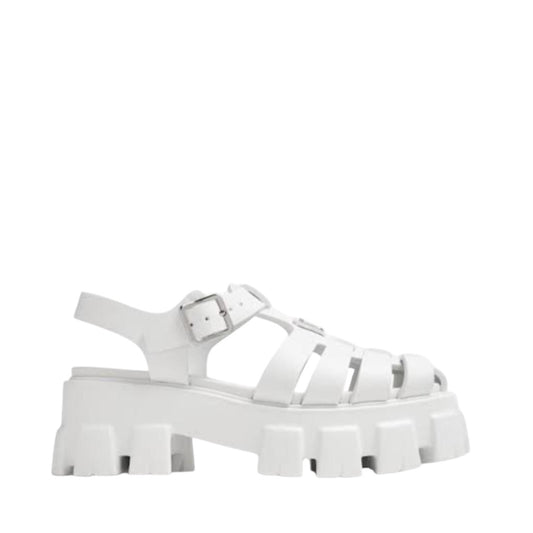 Prada caged platform white sandals