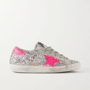 GOLDEN GOOSE Superstar glittered distressed leather sneakers