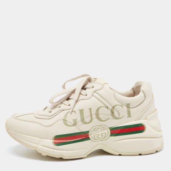 Gucci Beige Leather Rhyton Sneakers